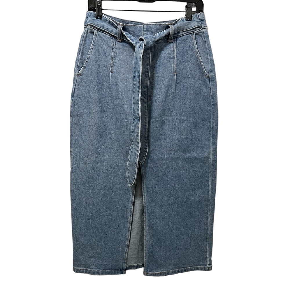 * FRONT SLIT MIDI DENIM SKIRT BY RESERVED